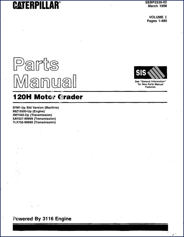 1998 Caterpillar 120H Parts Catalog – Factory OEM 656-page document