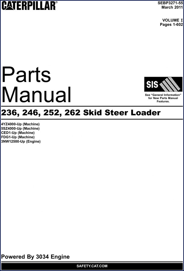 Caterpillar 2011 Parts Catalog for 236, 246, 252, 262 skid steer loaders cover image