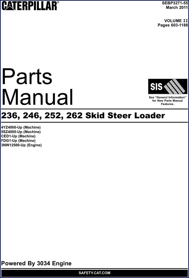 Caterpillar 236, 246, 252, 262 2011 Parts Catalog factory OEM document cover