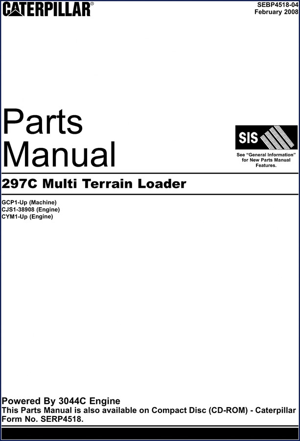 2008 Caterpillar 297C Parts Catalog cover – OEM factory manual