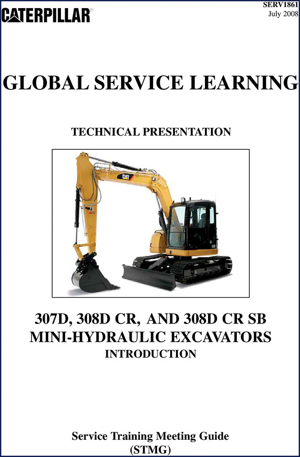 Caterpillar 307D mini excavator training manual cover from 2008 factory OEM document