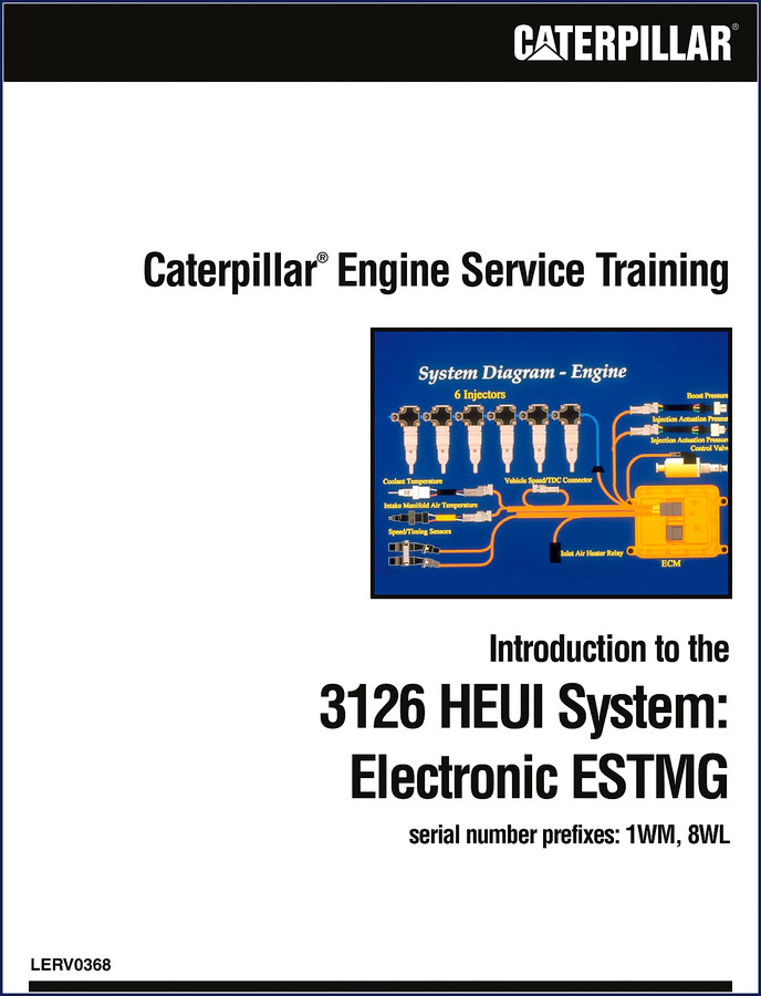 Caterpillar 3126 HEUI Engine Service Training Manual cover page showing ECM and injector diagram
