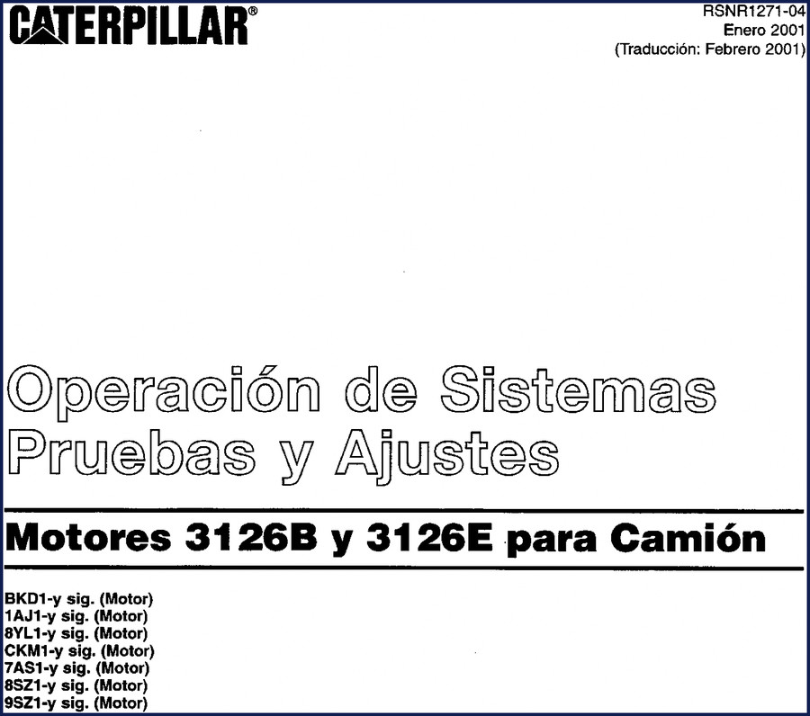 Caterpillar 3126B and 3126E 2001 OEM service manual cover – factory diesel engine repair guide