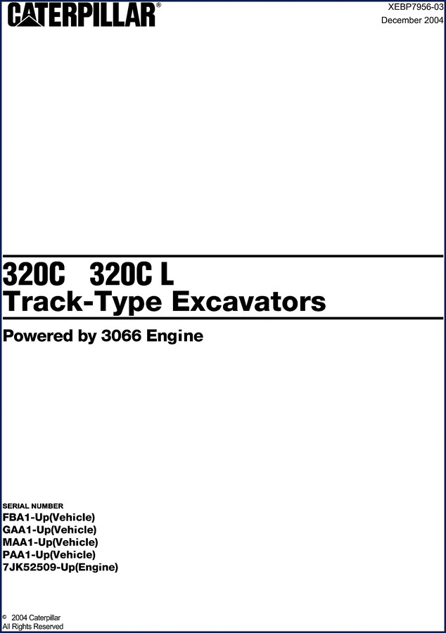 2004 Caterpillar 320C L Service Manual cover - factory OEM document