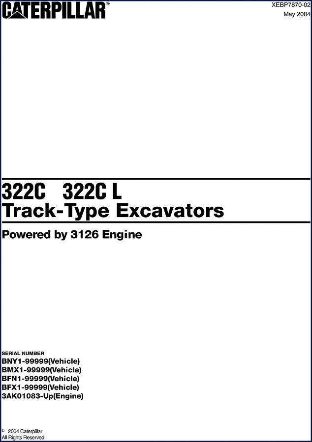 Cover of Caterpillar 322C L 2004 Technical Manual for track-type excavator