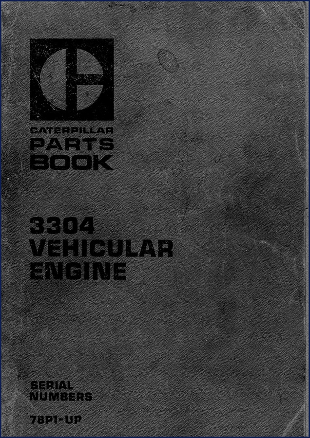 1975 Caterpillar 3304 Parts Catalog cover showing engine silhouette and serial number instructions