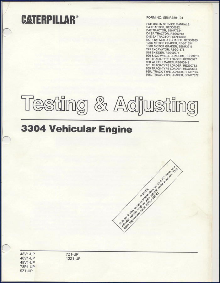 Caterpillar 3304 Service Manual cover – 136 pages factory repair manual for 3304 engine
