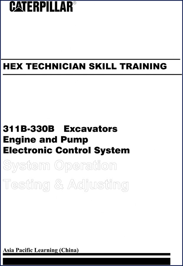 Caterpillar 311B 330B Excavator Training Manual cover showing electronic control system block diagram