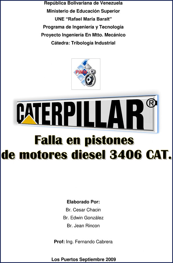 Caterpillar 3406 diesel engine piston failure analysis technical manual 2009 cover