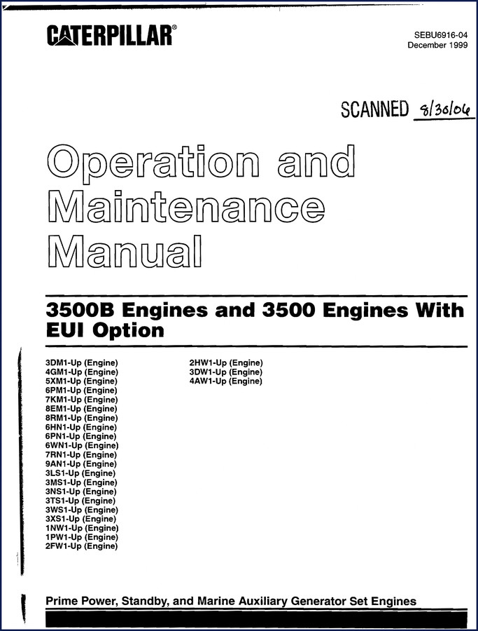 Caterpillar 3500B 3500 1999 Operation and Maintenance Manual cover