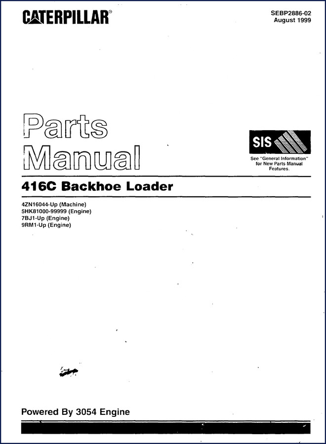 Caterpillar 416C 1999 Parts Catalog cover page showing backhoe loader and OEM branding