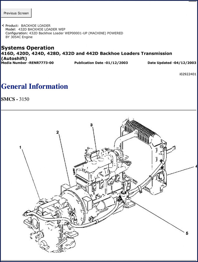 Caterpillar 416D backhoe loader 2003 Technical Manual cover