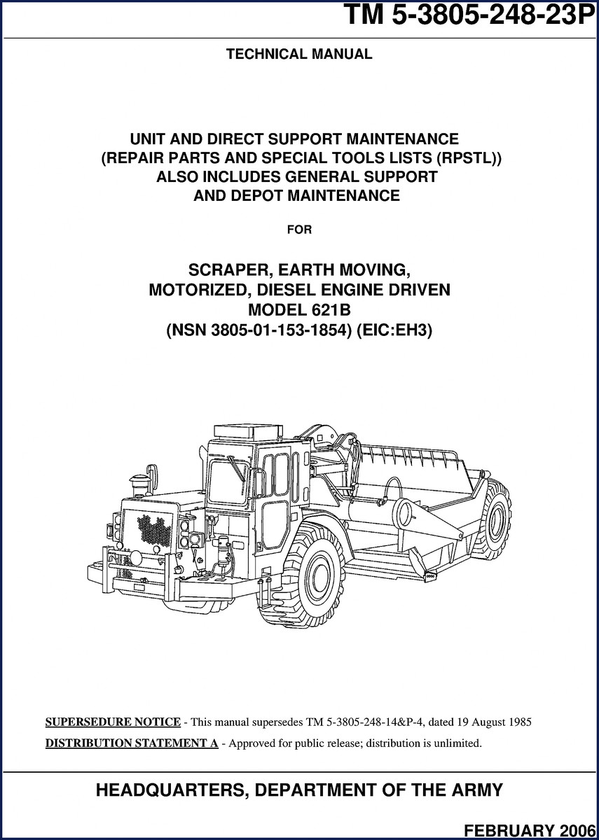Caterpillar 621B 2006 Technical Manual cover showing scraper and engine diagram