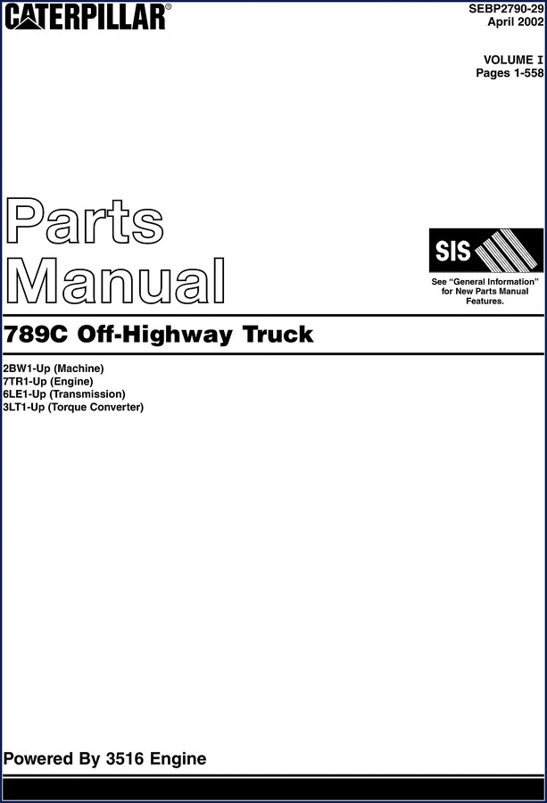 Caterpillar 789C 2002 Parts Catalog cover showing Off-Highway Truck and SEBP2790-29