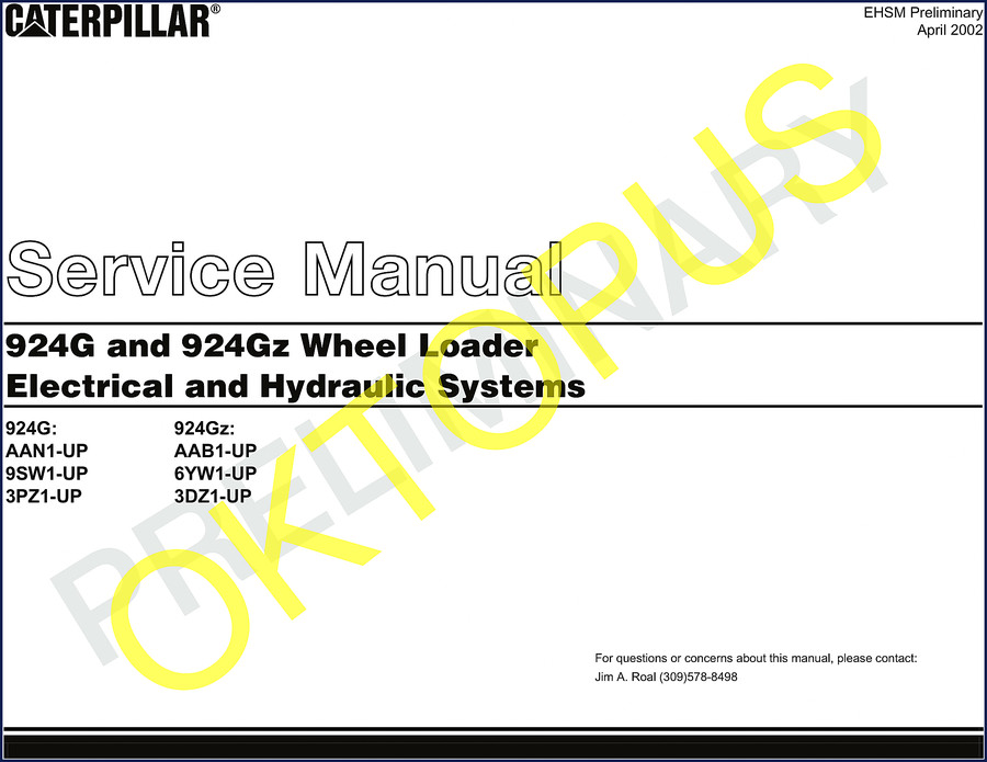 2002 Caterpillar 924G 924Gz Service Manual electrical and hydraulic systems cover page