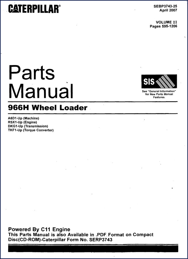 Caterpillar 966H 2007 Parts Catalog cover, Volume II