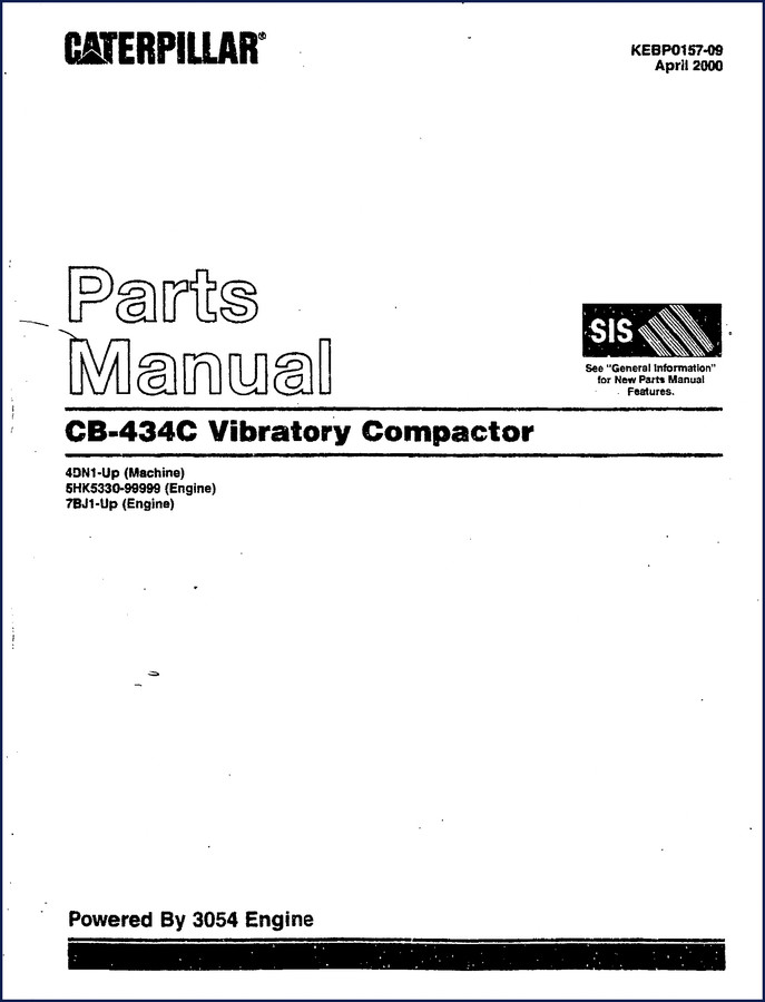 Caterpillar CB-434C 2000 Parts Catalog cover showing vibratory compactor and manual title