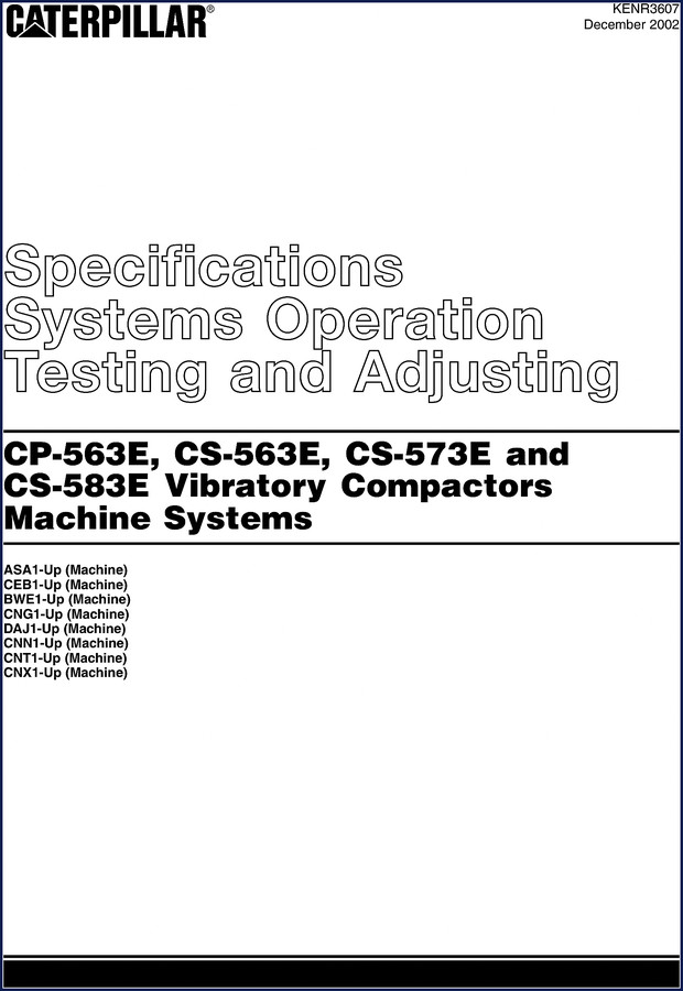 Caterpillar CS-583E 2002 service manual cover showing vibratory compactor machine systems