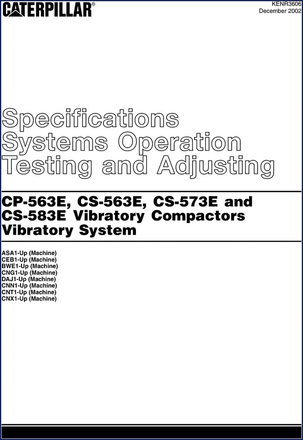 Caterpillar CS-583E vibratory compactor service manual cover 2002 72 pages