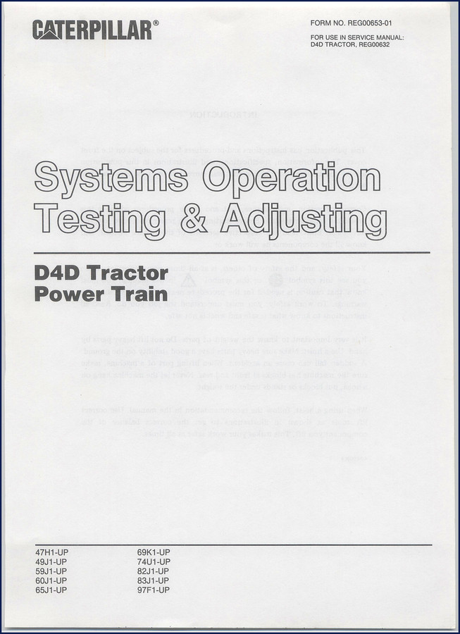 Caterpillar D4D Tractor Power Train Service Manual - 20 pages - OEM factory manual cover