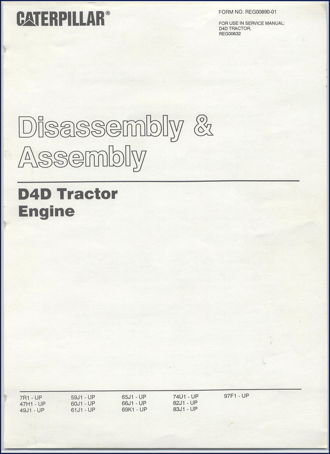 Caterpillar D4D tractor service manual cover – factory OEM document for engine disassembly and assembly