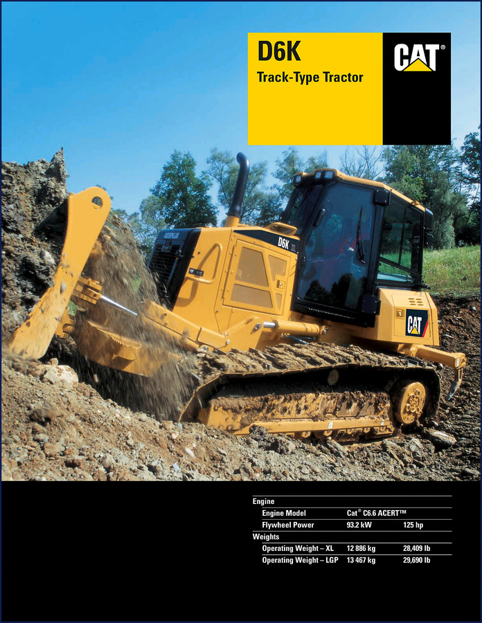 Caterpillar D6K Technical Manual cover showing track-type tractor and official CAT branding