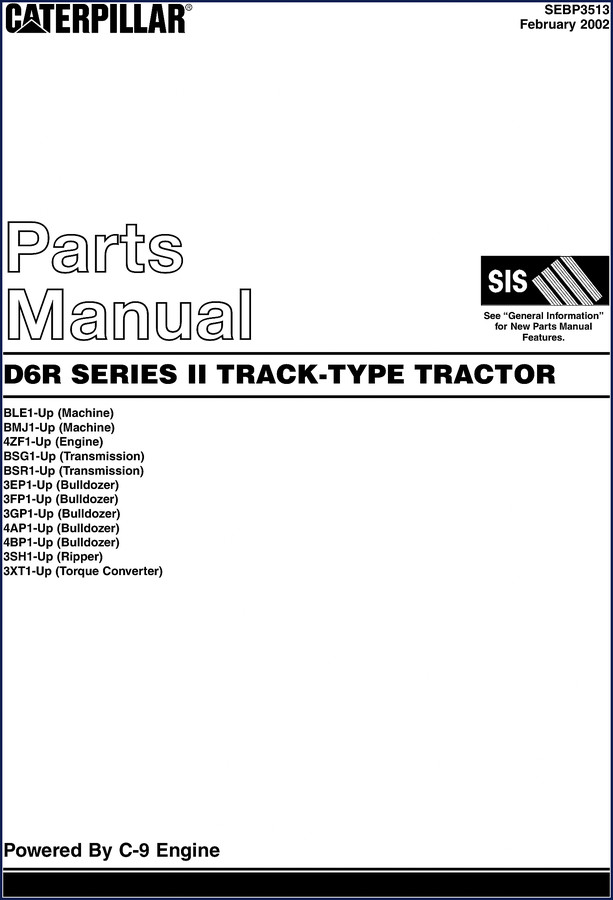 Caterpillar D6R Series II 2002 Parts Catalog – factory OEM parts manual cover showing track-type tractor
