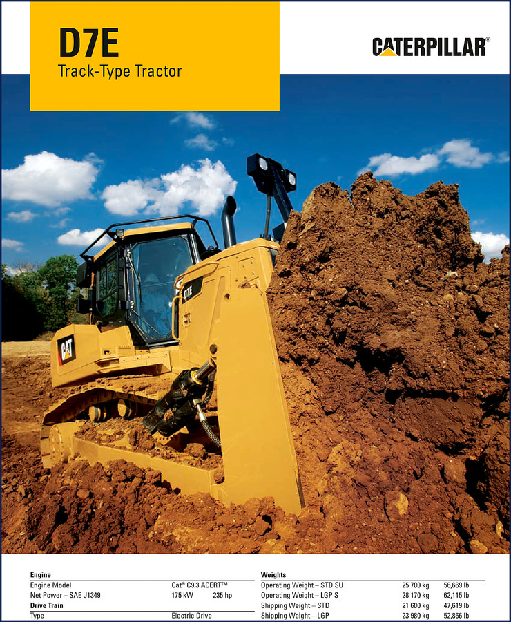 Caterpillar D7E Track-Type Tractor Technical Manual cover page showing electric drive dozer