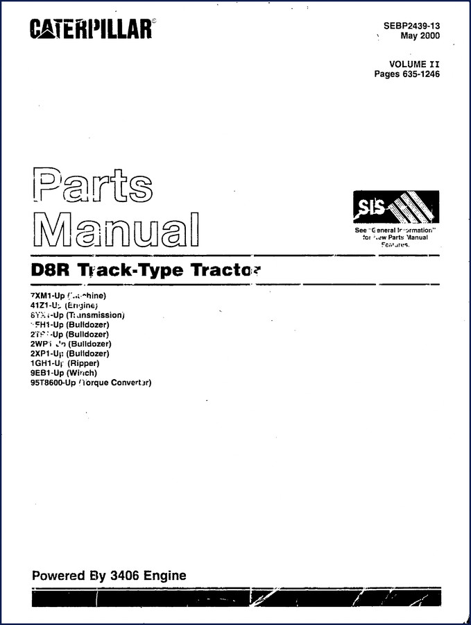 Caterpillar D8R 2000 Parts Catalog cover – OEM factory parts manual for D8R track-type tractor