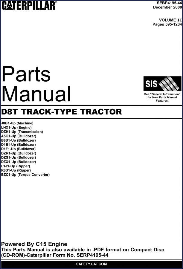 Caterpillar D8T 2008 Parts Catalog cover - factory OEM document