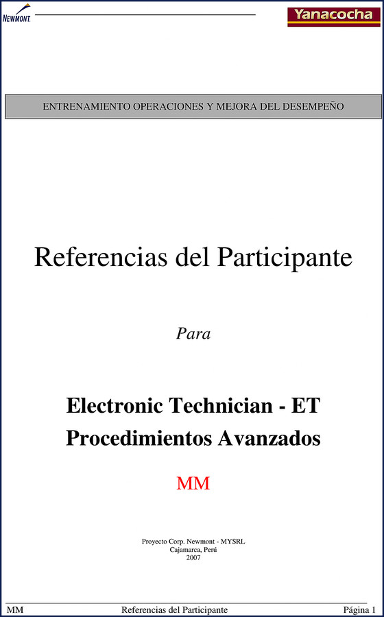 Caterpillar ET 2007 Training Manual cover page for advanced ET procedures