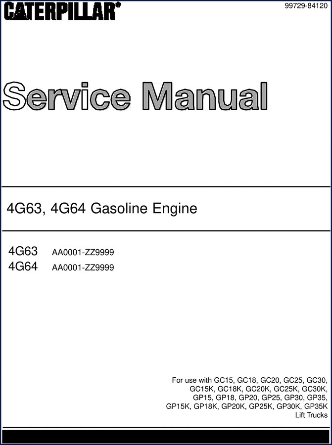 Caterpillar GC20 service manual cover showing lift truck and engine specs