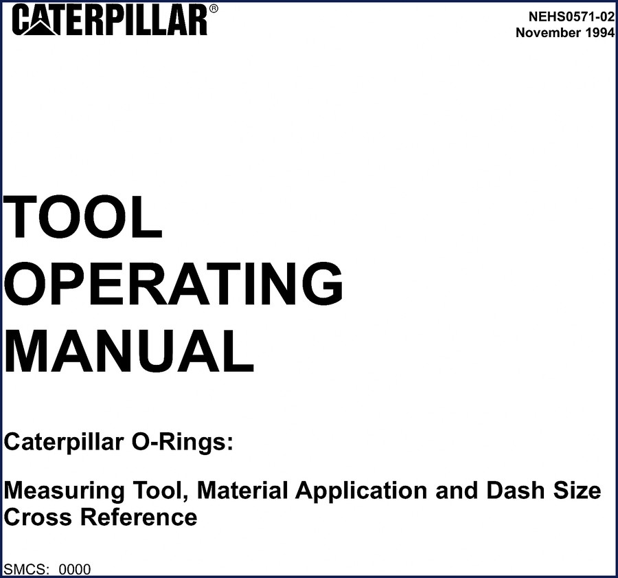 1994 Caterpillar O-Rings Technical Manual cover showing measuring tool and dash size cross reference