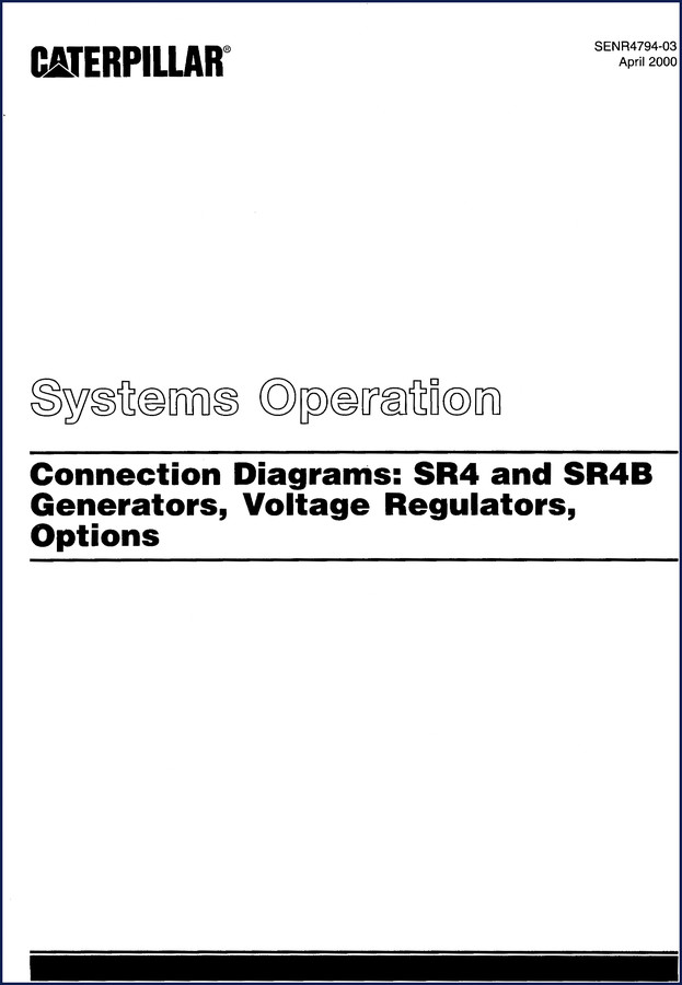 Caterpillar SR4B 2000 Technical Manual cover page showing generator connection diagrams