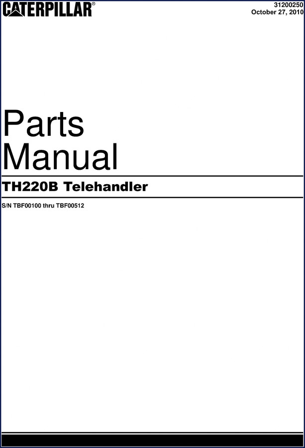 Caterpillar TH220B 2010 Parts Catalog cover page showing telehandler and OEM branding