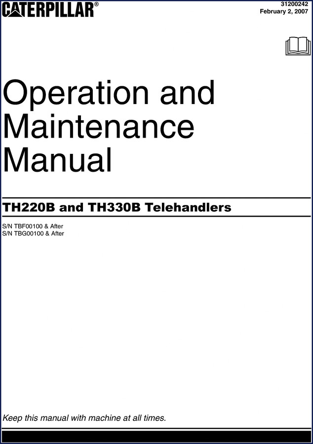 Caterpillar TH220B and TH330B 2007 factory operators manual cover