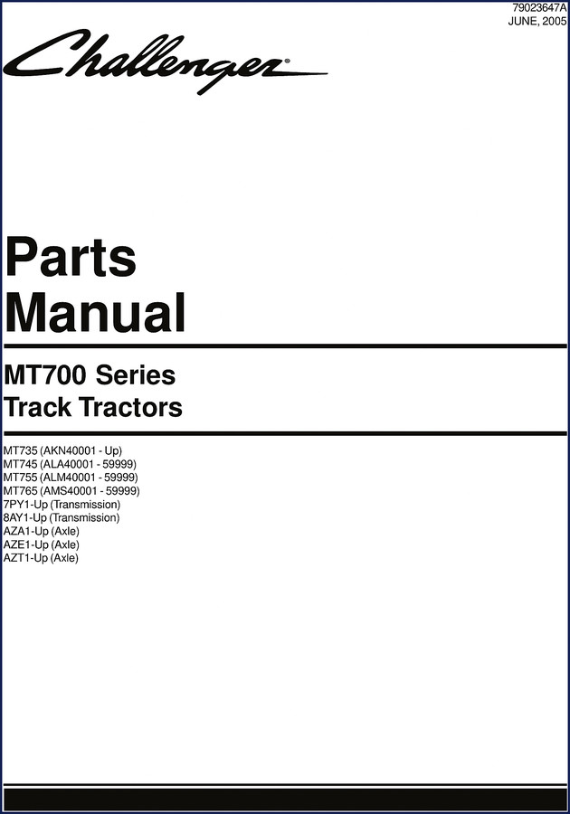 Challenger MT735 MT745 MT755 MT765 2005 OEM Parts Catalog cover page