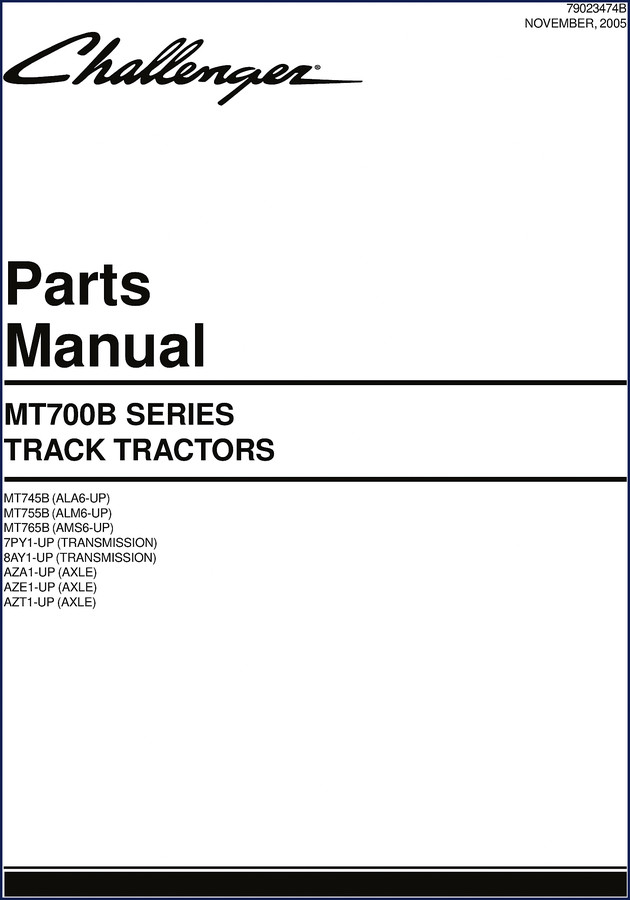 Challenger MT745B, MT755B, MT765B, 7P71, 8AY1 2005 Parts Catalog cover page