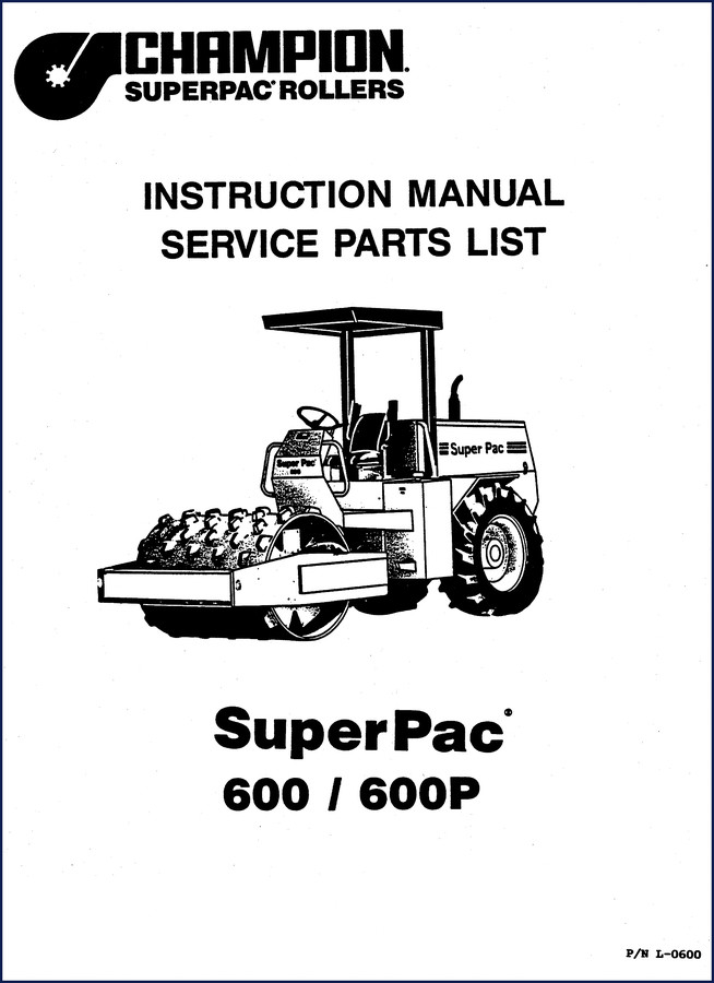 Champion 600 600P Parts Catalog cover page showing SuperPac roller