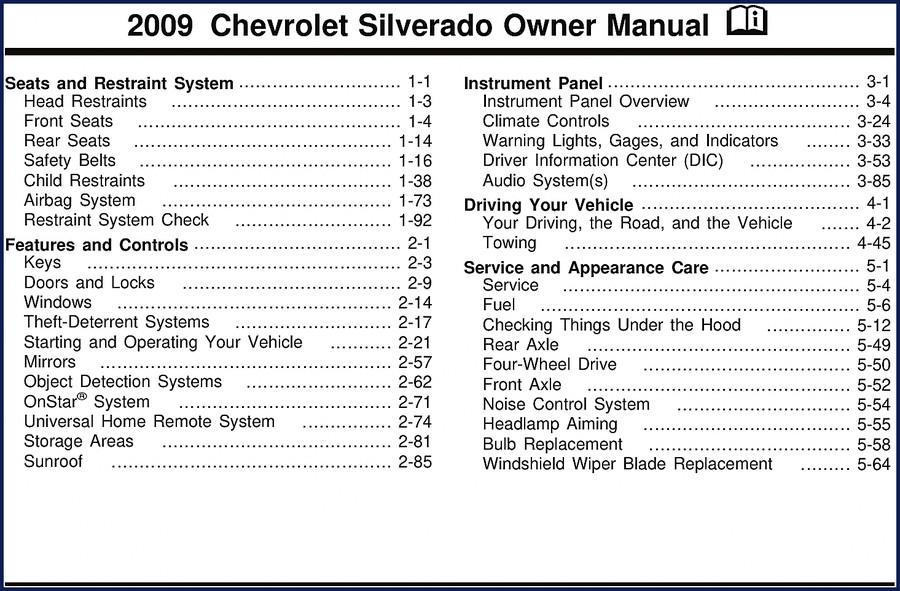 2009 Chevrolet Silverado User Manual - 598 pages OEM factory manual cover