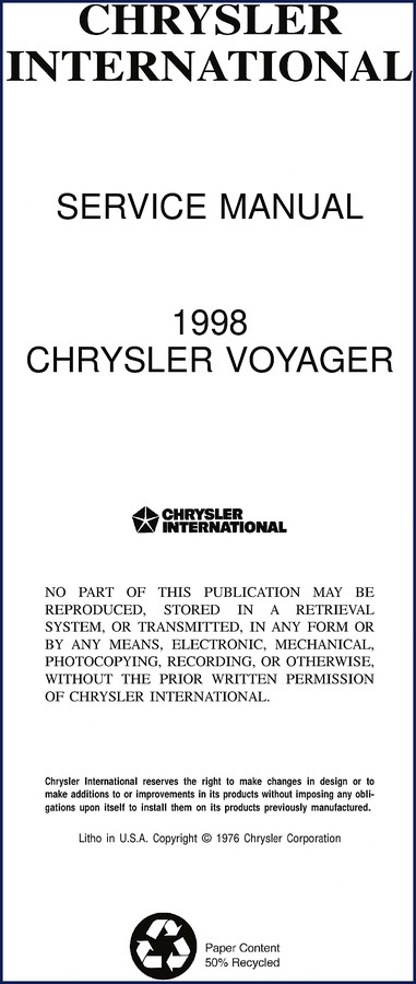1998 Chrysler Voyager factory service manual cover