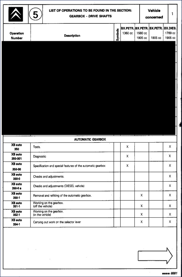 Citroen BX Workshop Manual cover - 46 page OEM automatic gearbox and drive shaft repair guide