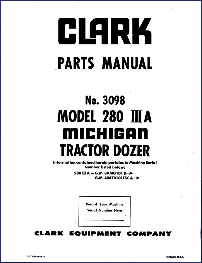 Clark-hurth 280 IIIA Parts Catalog page showing exploded diagram of transmission assembly