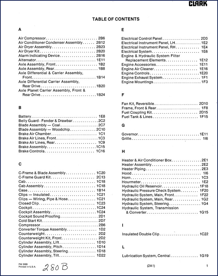 Clark-hurth 280B Parts Catalog factory OEM manual cover