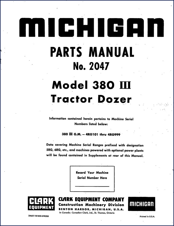 Clark-hurth 380 Parts Catalog cover - factory OEM 108 pages