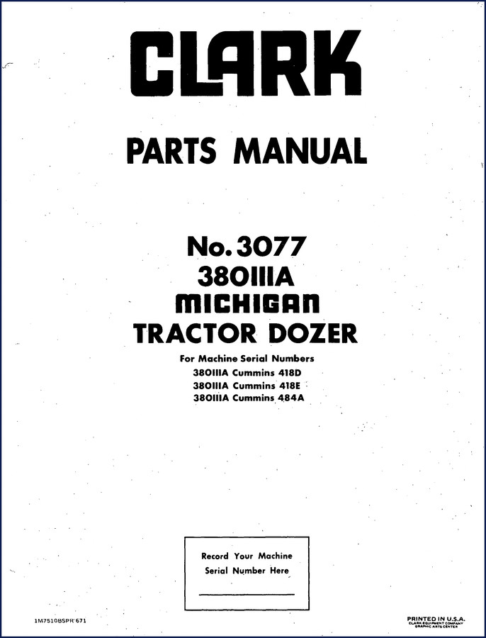 Clark-hurth 380IIIA, 418D, 418E, 484A Parts Catalog - 225 pages OEM factory manual
