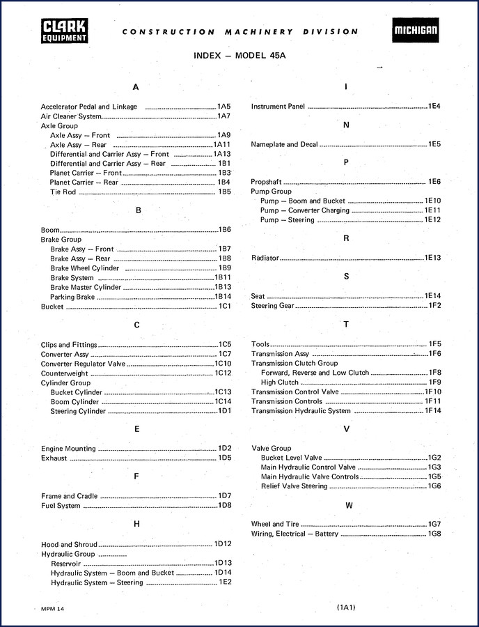 Clark-hurth 45A Parts Catalog front cover – OEM factory document showing model number and index