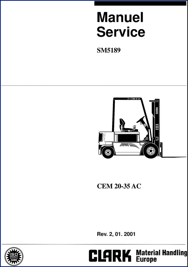 Clark-hurth CEM 20 CEM 35 2001 Service Manual cover showing manual ID SM5189 and CLARK logo
