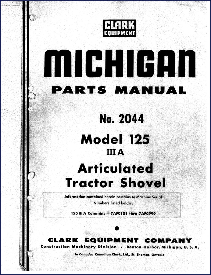 Clark Equipment 125 III A Parts Catalog – OEM factory manual cover