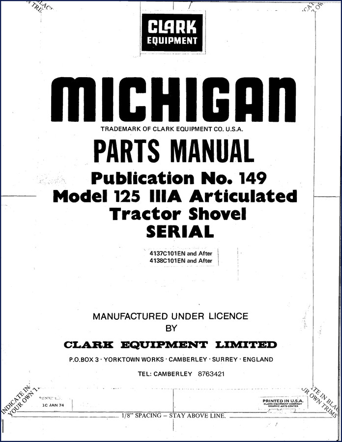 Clark Equipment 125 IIIA 1974 Parts Catalog page sample